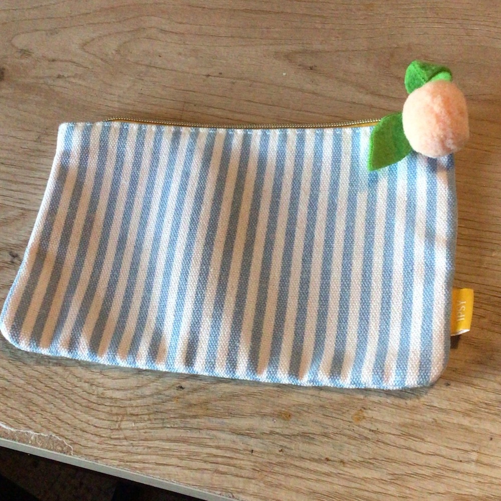 ipsy Blue and White Striped Kids Pouch with Peach Accent
